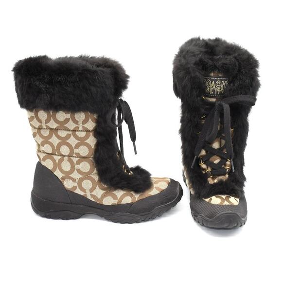 Coach Jennie SIgnature Brown Fur Boots 5.5 - Picture 1 of 8